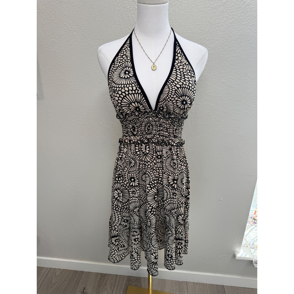 Halter Mini Dress Retro Floral Print Size M